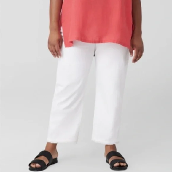 Eileen Fisher White Organic Cotton Jean Ankle Length Frayed Hem 3X Plus Summer - Picture 4 of 16